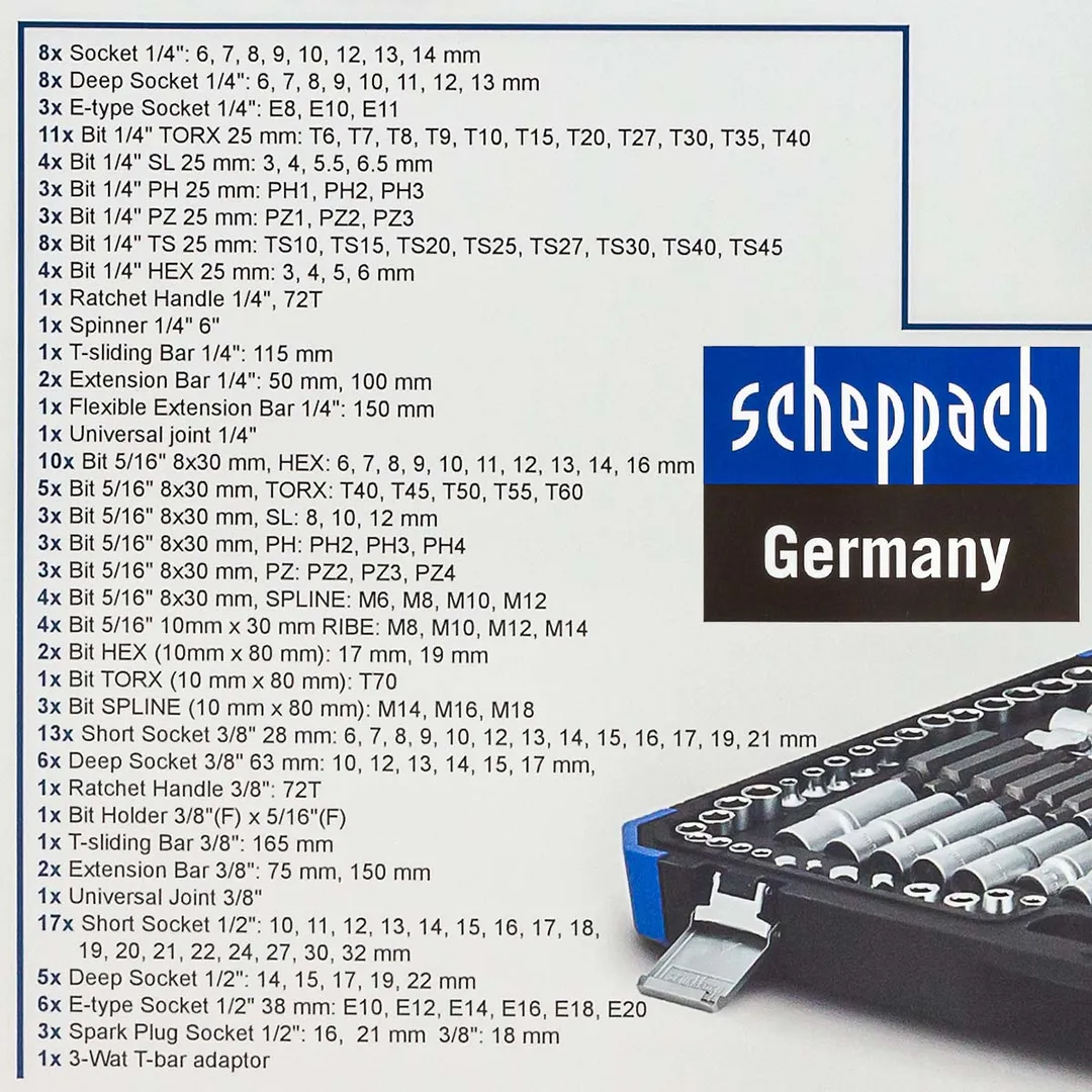 Набор инструментов 202 пр. 1/4''&3/8''&1/2'' 6-гр. Scheppach Sch-42022-5