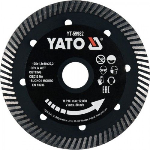 Круг алмазный для керамогранита 125x22.2x1.3 мм. Yato YT-59982