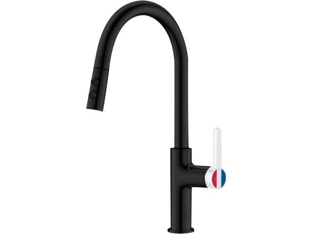 Смеситель для кухни Lt D35, серия Rose черный + белый, вытягивающийся двухрежимный J-излив A-five A5-0825