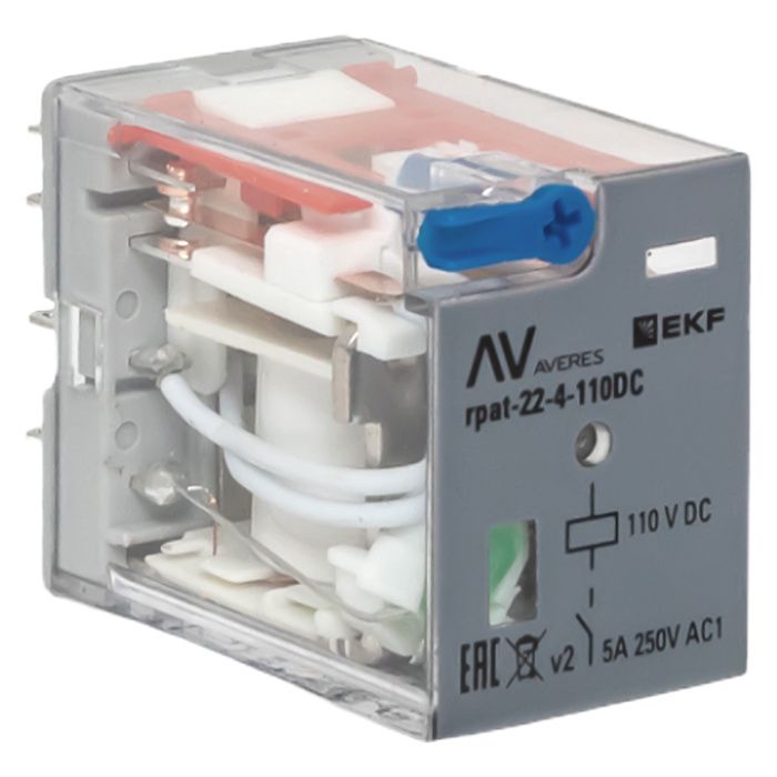 Реле промежуточное с кнопкой и мех, Индикацией RPAt 22/4 5A 110В DC EKF AVERES rpat-22-4-110DC