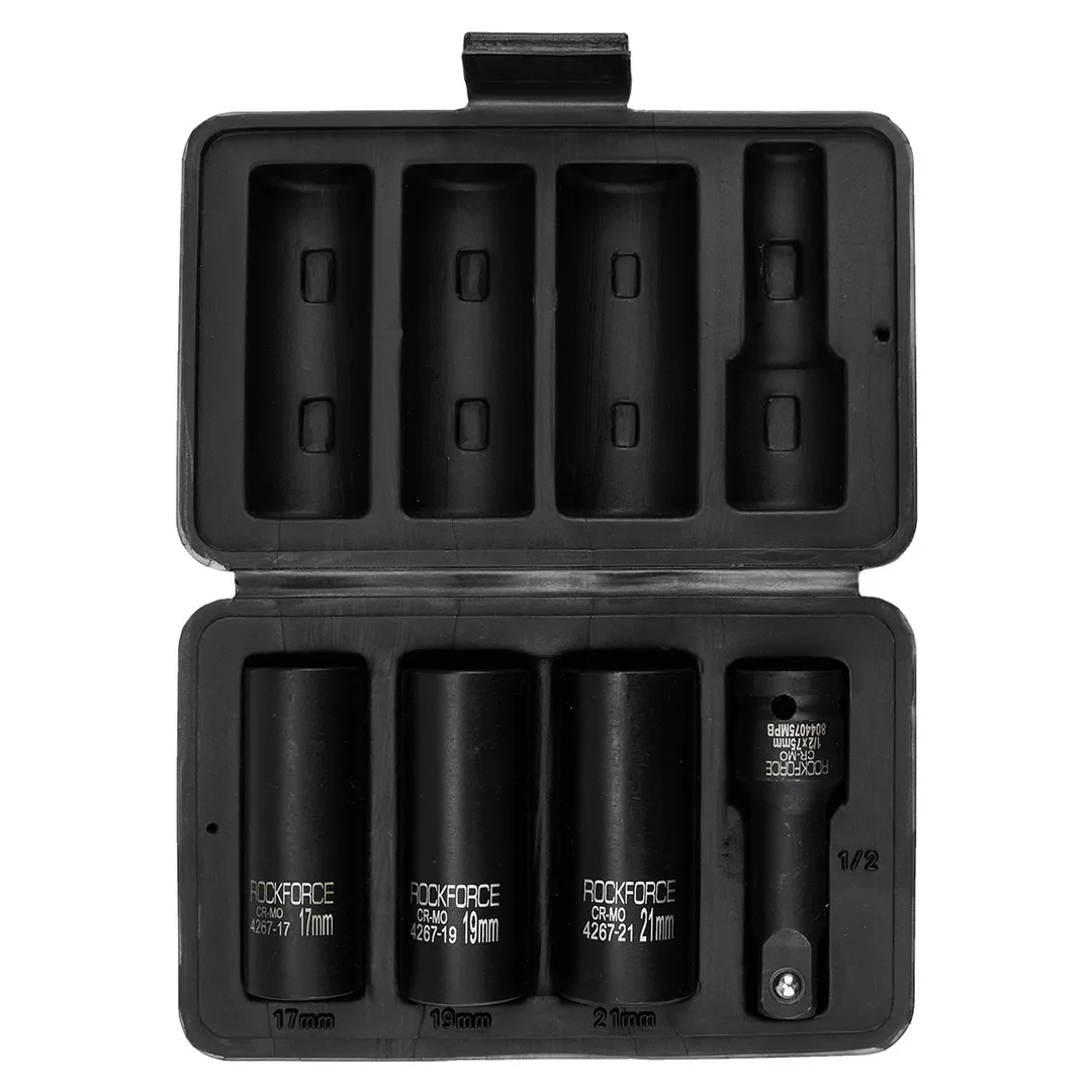 Набор головок-экстракторов 17, 19, 21 мм с удлинителем 1/2'' 4 пр RockForce RF-4267