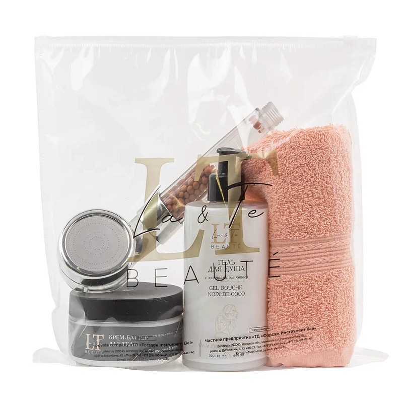 Набор косметики, гель для душа, крем-баттер для тела, полотенце 40*70, лейка для душа La and Te beaute LT-25