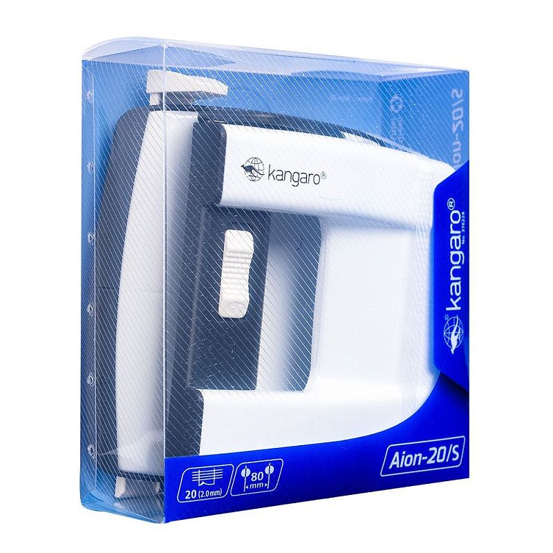 Дырокол Kangaro "Aion-20/S", 20 листов, белый металлик
