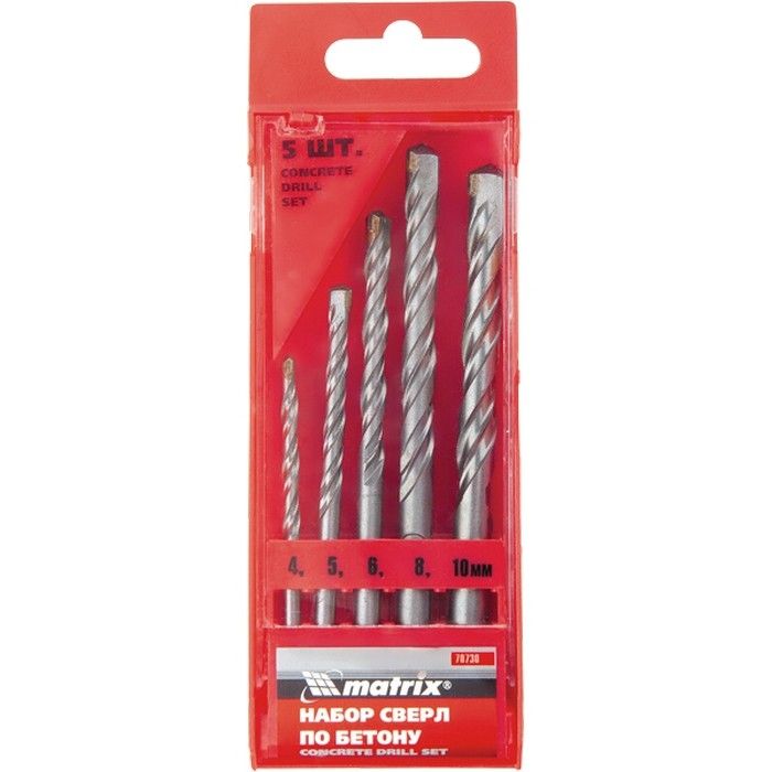 Набор сверл по бетону, 4-5-6-8-10 мм, Matrix 70730