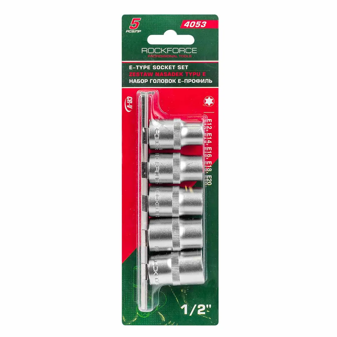 Набор головок Е-профиль 5 пр. E12-E20 1/2'' RockForce RF-4053