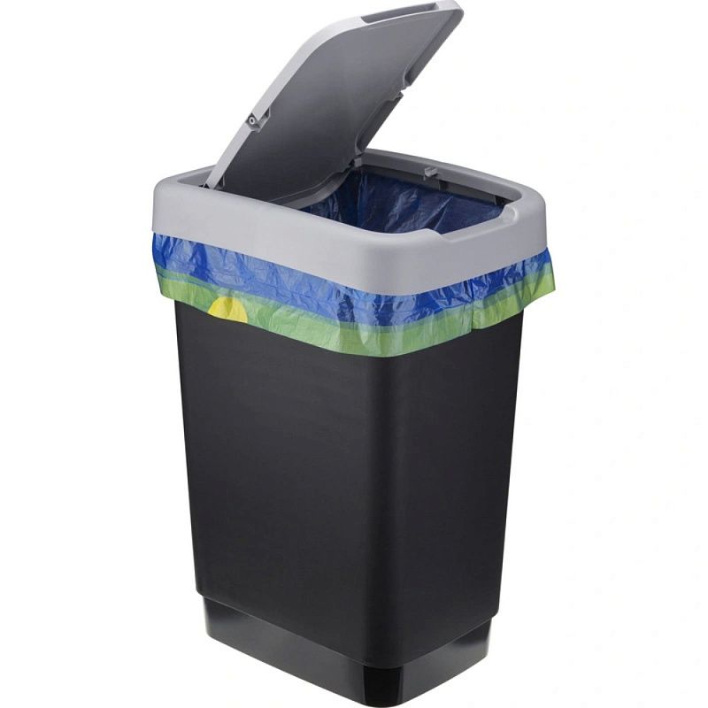 Урна для мусора IDEA, 25 л, пластик, черный, серый