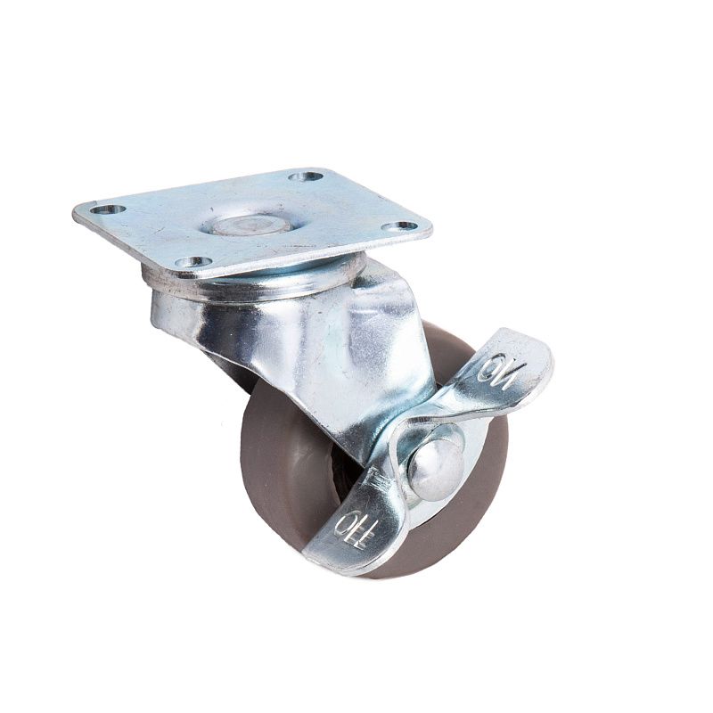 Колесо меб. c рез.ободом d50 h67 с площадкой с торм., серый AKS 112832