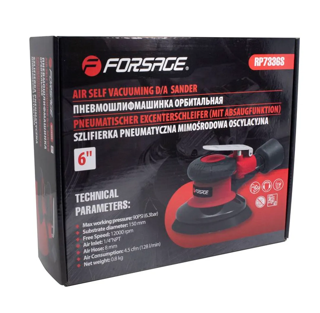 Пневмошлифовальная орбитальная машинка с принудительной системой пылеотвода 6'' Forsage F-RP7336S