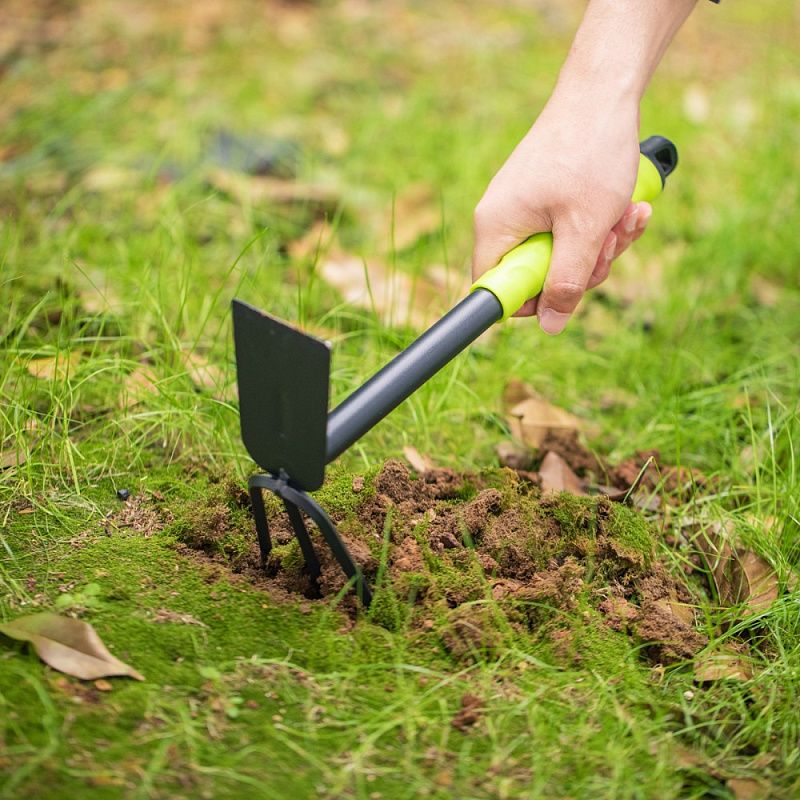 Набор садовых инструментов Deli GS EDL580803, 310 мм, 3 шт., лопата, мотыга, грабли, зеленый, черный