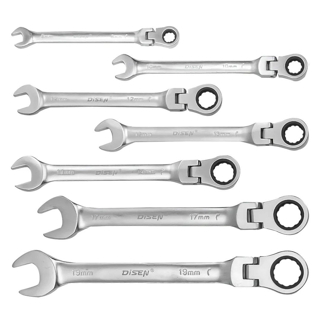 Набор ключей трещоточных с шарниром 8-19 мм, 7 пр. DISEN DSD1515F