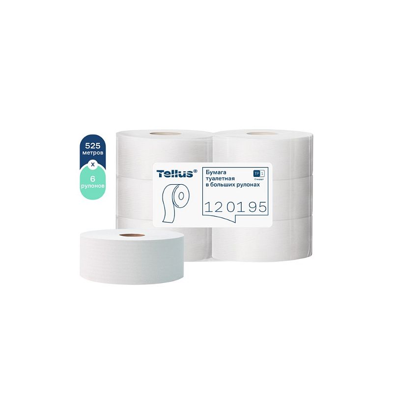 Бумага туалетная Tellus Стандарт, Т1, в больших рулонах, 525 м, 1 слой