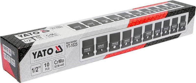 Набор ударных головок 1/2'' 10-22 мм. L39 мм. СrMo 10 пр. Yato YT-1025
