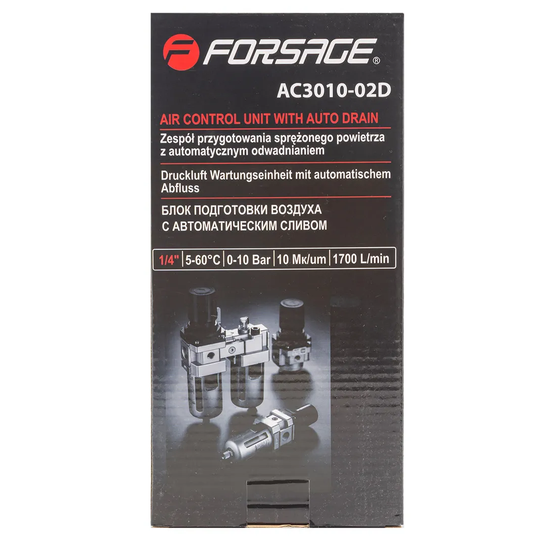 Блок подготовки воздуха, фильтр-регулятор + лубрикатор, 1/4", с автоматическим сливом Forsage F-AC3010-02D