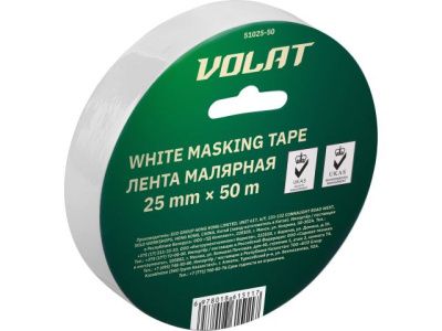 Лента малярная 25ммх50м белая, 135мкм ВОЛАТ 51025-50