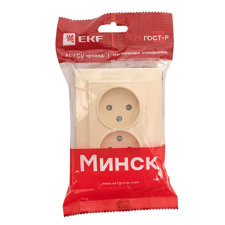 Розетка 2-мест, СП б/з 10А бежевый с защ, штор, Минск EKF ERR10-102-200