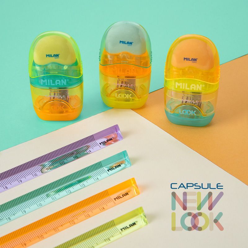 Ластик-точилка Milan "Capsule New Look", контейнером, 1 отверстие, ассорти