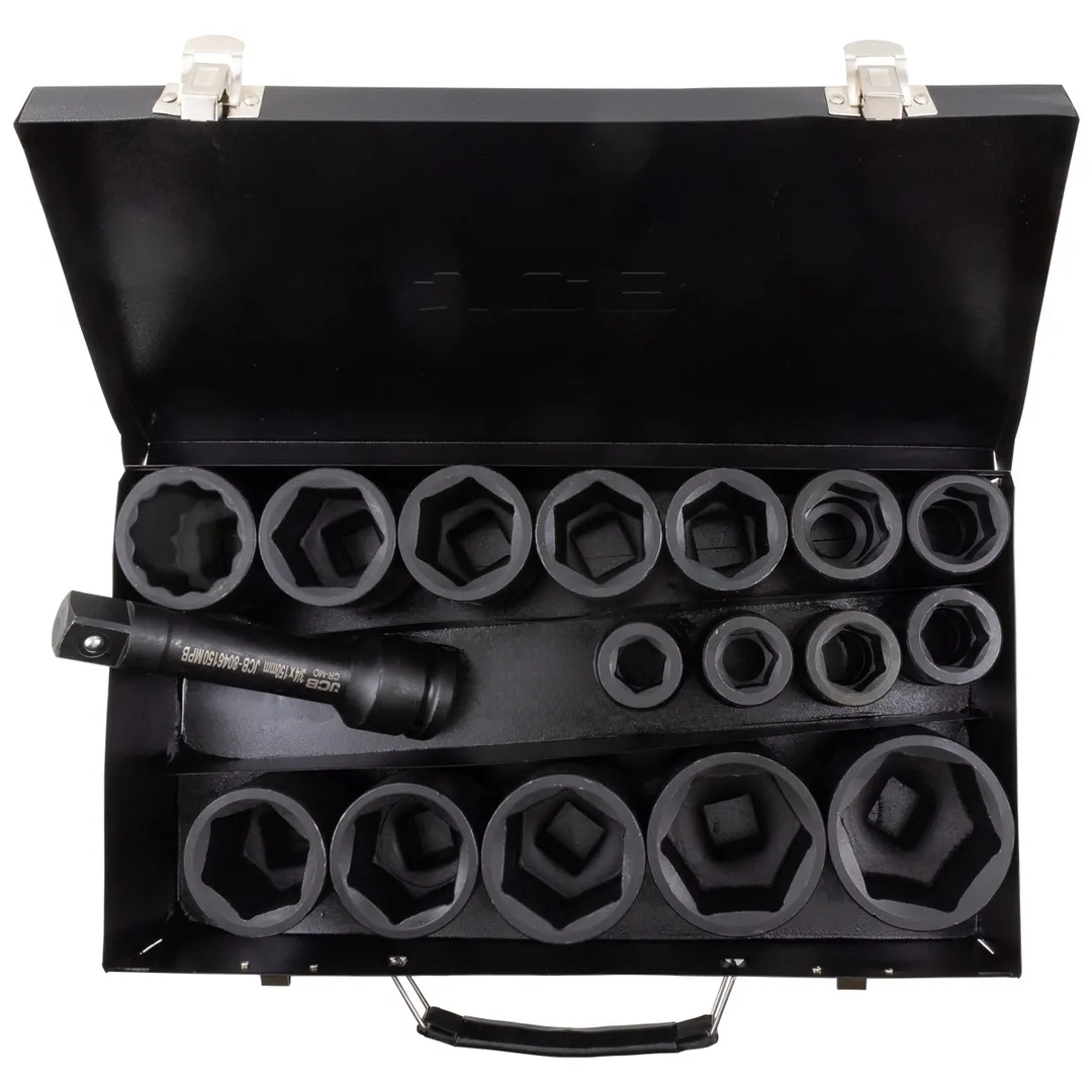 Набор головок ударных глубоких 3/4'' 6-гр. 17-36 мм, 12-гр 38, 41, 46, 50 мм 16 пр JCB JCB-6163-5MPB