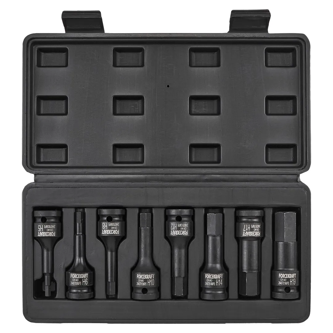 Набор ударных головок-бит HEX H5-H19 1/2'' 8 пр ForceKraft FK-4087MPB