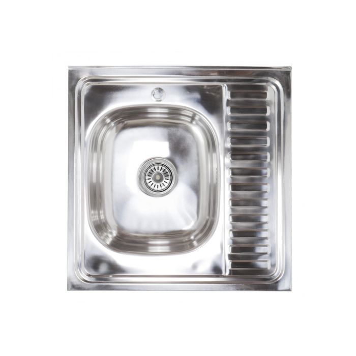 Мойка нерж. сталь, квадратная одночашевая, 600*600мм, полир хром, накладная (0,6мм), мойка слева AKS 42598