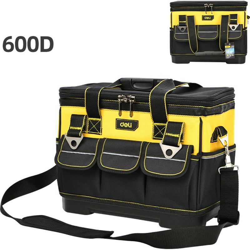 Сумка для инструментов Deli YS EDL586112, 14 карманов, 350х200х290 мм, ткань Oxford, черный, желтый