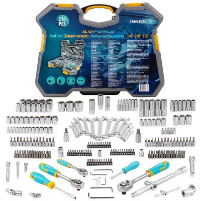 Набор инструментов 216 пр. 1/4''&3/8''&1/2'' ILOforce IF-38841 EURO
