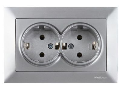 Розетка 2-ая (скрытая, с/з) серебро, DARIA, (16 A, 250 V, IP 20) Mutlusan 21202020282