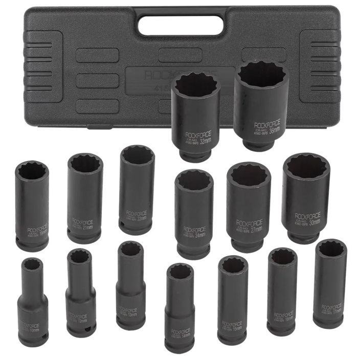 Набор головок ударных глубоких 15 пр., 1/2'' 12-гр., 10-36 мм RockForce RF-4166D-9MPB