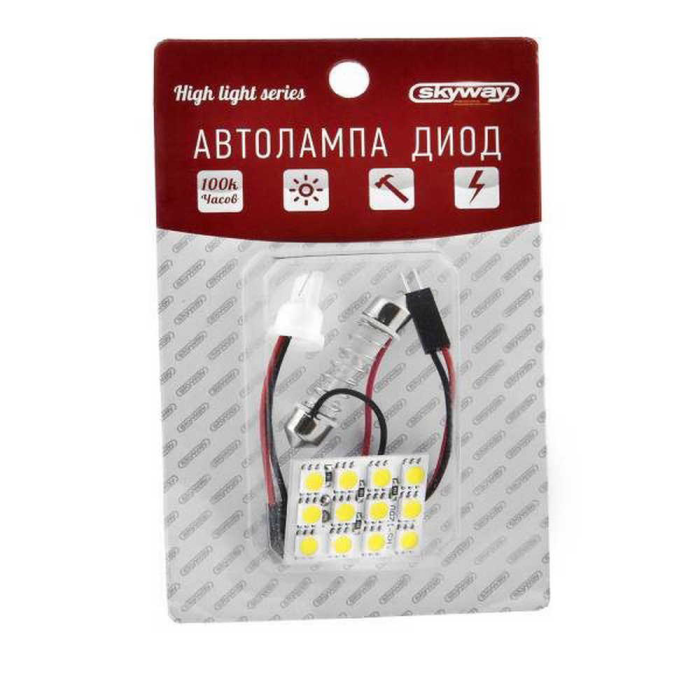 Панель светодиодная 12V 12 SMD диодов, 30*25 мм Белая (блистер) SKYWAY S03301001