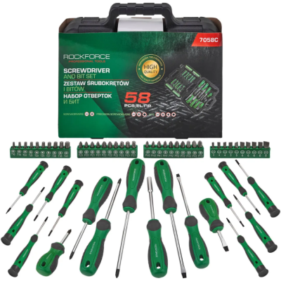 Набор отверток SL, PH, отверток для точных работ SL, PH, Torx, биты SL, PH, PZ, Torx 58 пр RockForce RF-7058C