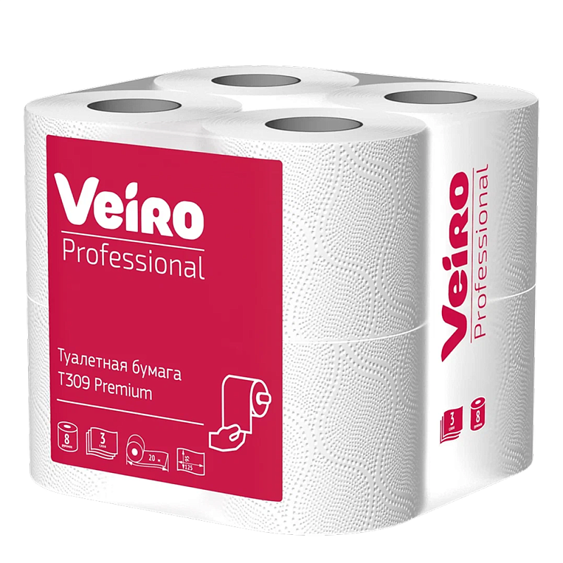 Бумага туалетная Veiro Professional Premium, 3 слоя, 8 рулонов