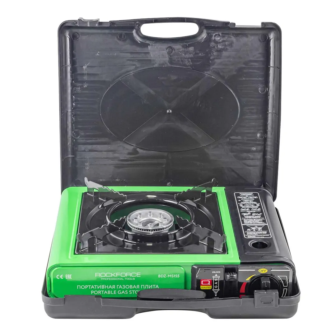 Плита газовая портативная, 34х25.5х8.5см, 2.5кВт, 700°С, расход газа 160г/ч RockForce RF-BDZ-MS155