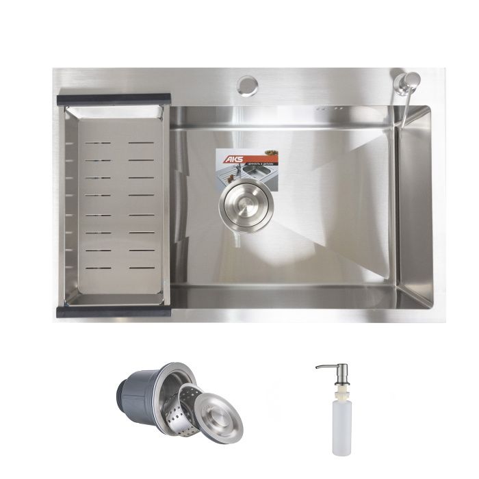 Мойка нерж. сталь, прямоугольная одночашевая, 700*460мм, сатин, универсальная (3,2мм) AKS 79207