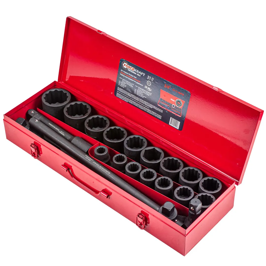 Набор инструментов ударных 21 пр, 3/4'', 12-гр. ForceKraft FK-6212-9MPB