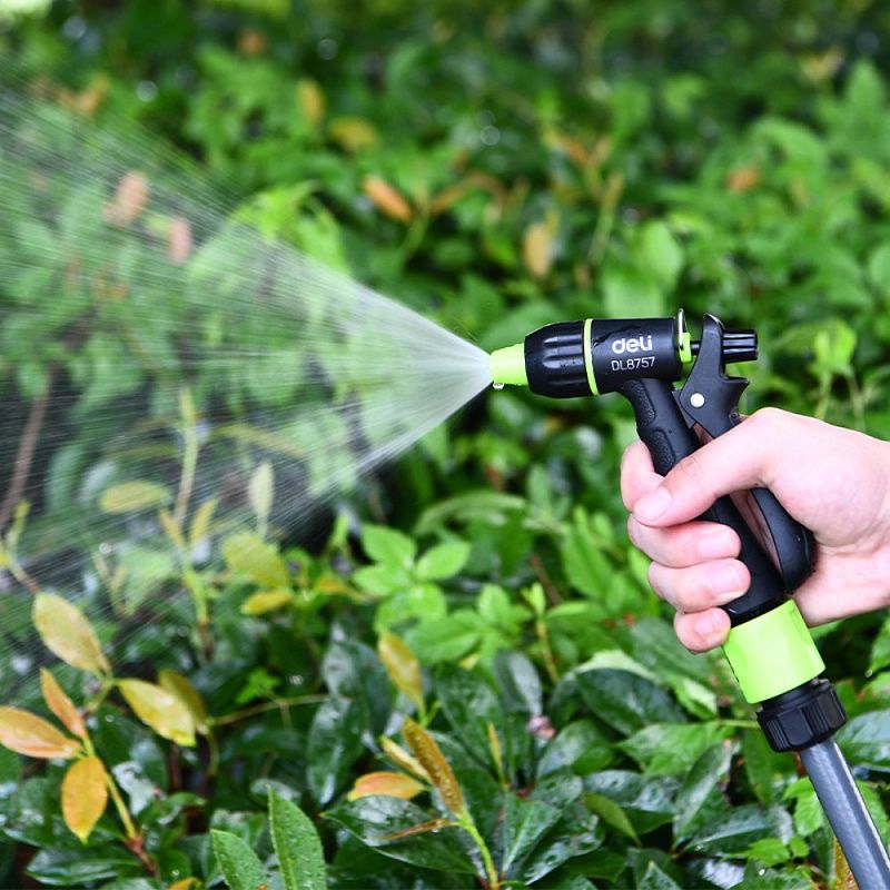 Пистолет-распылитель Deli GS EDL8757, 3 функции, быстросъем, фиксатор курка, черный, зеленый