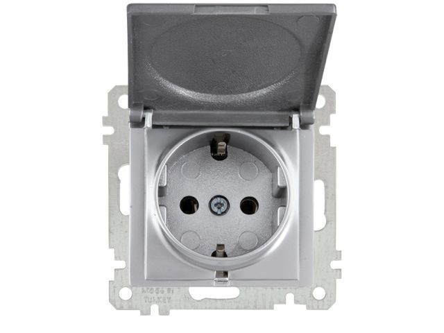 Розетка 1-ая, скрытая, с/з, с крышкой серебро, ELITRA, 16 A, 250 V, IP 20 Mutlusan 2270 610 0292