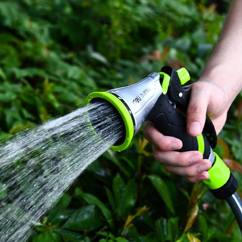 Пистолет-распылитель Deli GS EDL8764, 10 функций, быстросъем, фиксатор курка, корпус аллюм., черный, зеленый