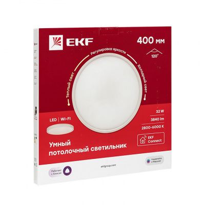 Умный потолочный светильник 400 мм 32W EKF Connect sclwf-400-cct