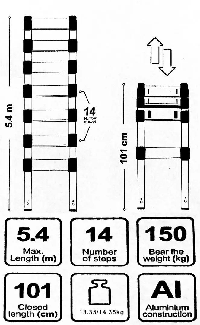 Лестница телескопическая алюм. бытовая 5.4 м 14 ступ. Scheppach Sch-UP540