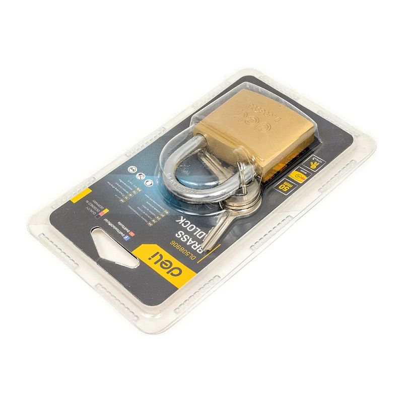 Замок навесной Deli YS EDL508906, 50 мм, 3 ключа, автомат, латунь