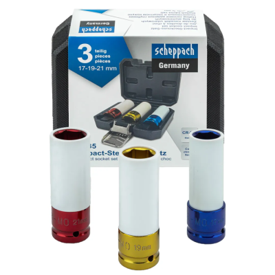Набор ударных глубоких тонкостенных головок 17, 19, 21 мм 1/2'' 6-гр 3 пр Scheppach Sch-4035