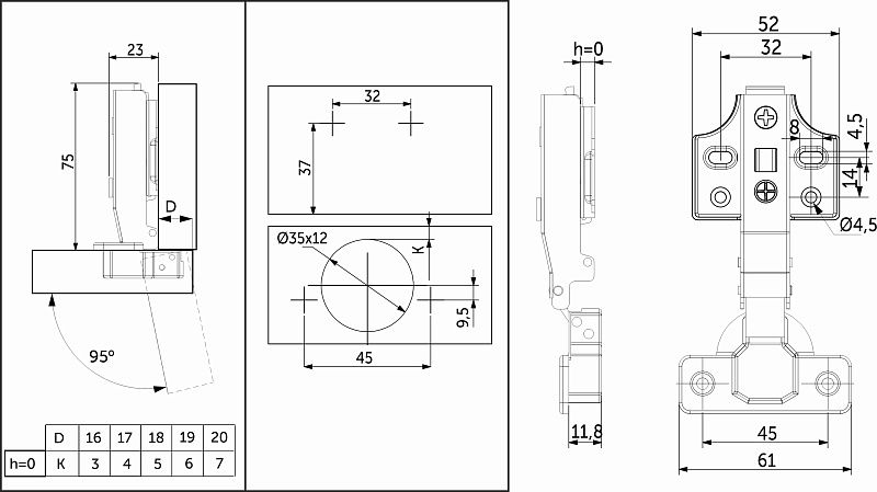 Петля накладная с доводчиком 45мм h0 clip-on, саморезы, заглушки, д/фасадов до 28мм, упак 2 шт., PRIME by AKS 112604