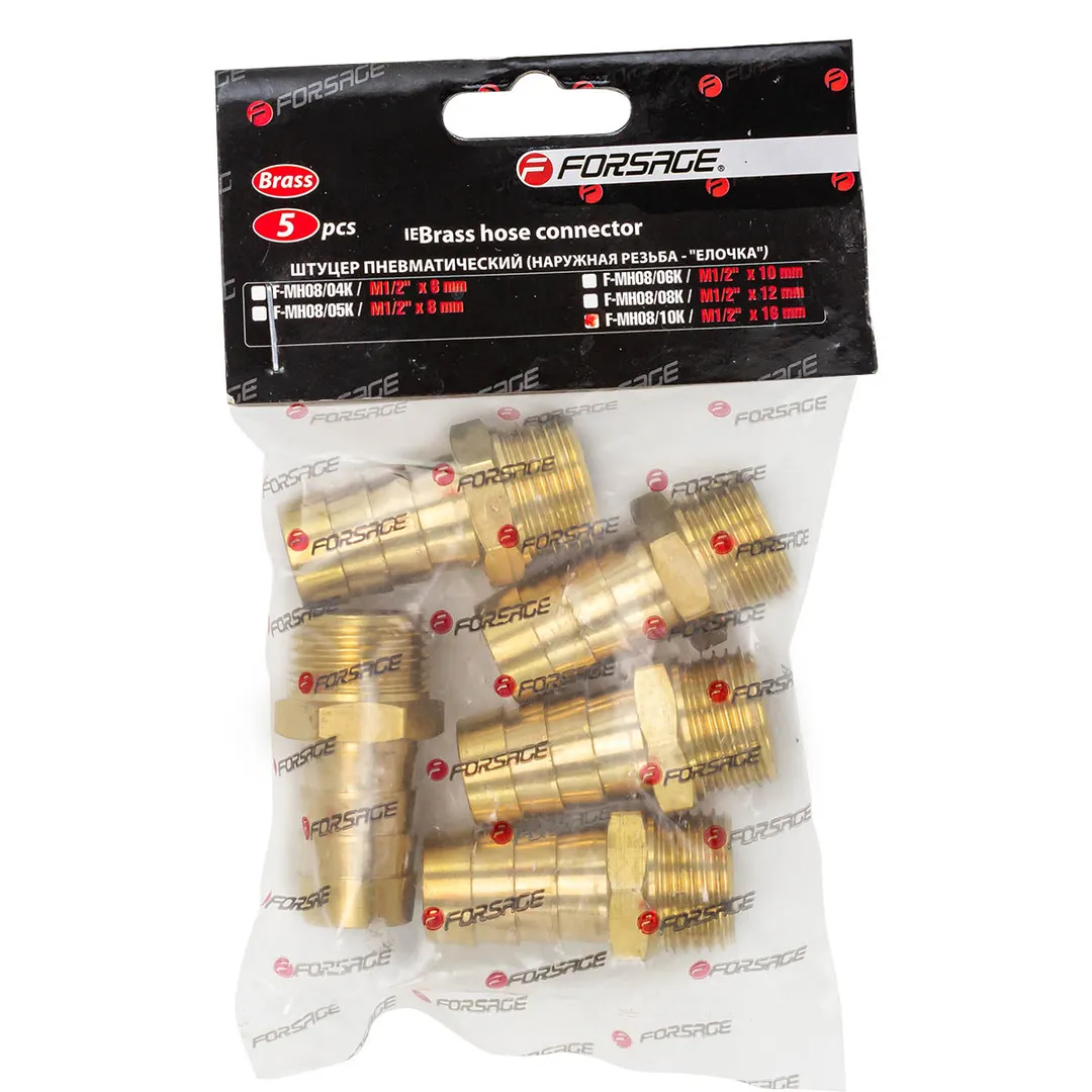 Переходник резьбовой, наруж. резьба 1/2"-"елочка" 16 мм, к-т 5 шт Forsage F-MH08/10K