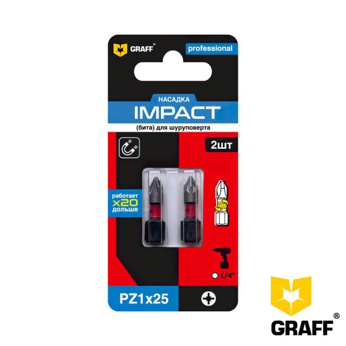 Бита PZ 1x25 мм 2 шт. в блистере Impact GRAFF серия "Expert" 570125