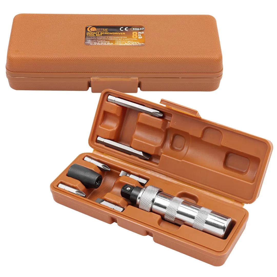 Отвертка ударная с набором бит PH, SL и адаптером 8 пр FORSTIME FT-5064D