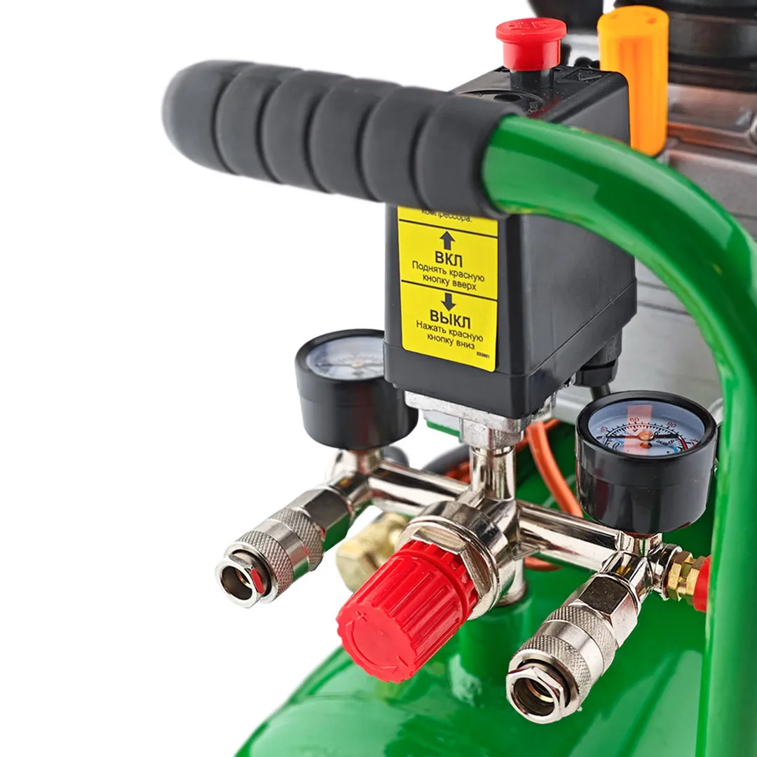 Компрессор поршневой с прямым приводом, 1.5кВт, 8 бар, ресивер 24 л, 198 л/м, 2850 об/мин, 220В, медная обмотка электродвигателя RockForce RF-20/24