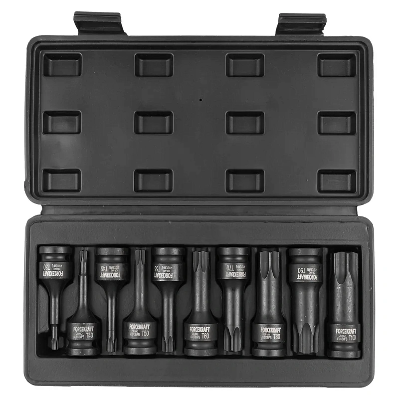 Набор головок-бит TORX ударных T30-T100 1/2'' 10 пр ForceKraft FK-41013MPB