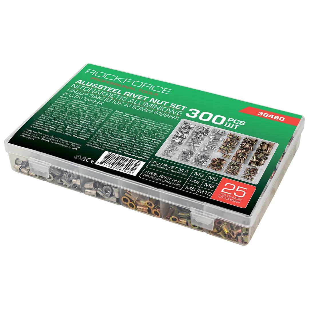 Набор резьбовых алюминиевых и стальных заклепок М3-М10 300 пр RockForce RF-36480