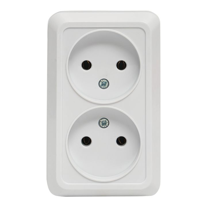 Рим Розетка 2-местная 10А без заземления белая EKF ENR10-102-10