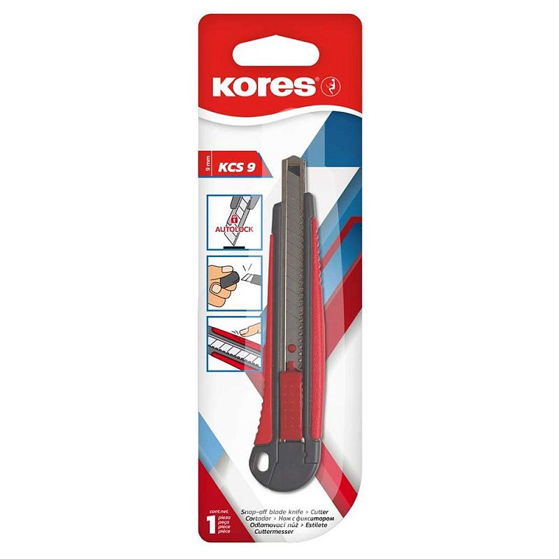 Нож для бумаги "Kores", малый, усиленный, 0,9 см