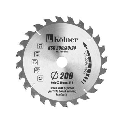 Диск пильный 200×20/30 мм, 24 зуба, по дереву, (кн200-20-30-24) KÖLNER 8100300088